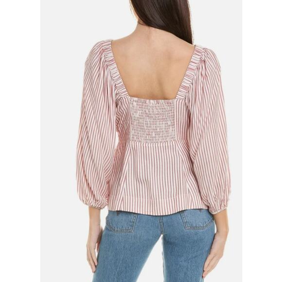 CAbi NWT 5890 Red White Striped Carnival Top Puff Sleeve Button Front Sz M - Picture 10 of 14